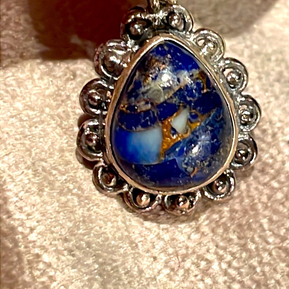 Genuine Lapis Lazuli Matrix Pendant Sterling Silver Pendant Necklace NWTS